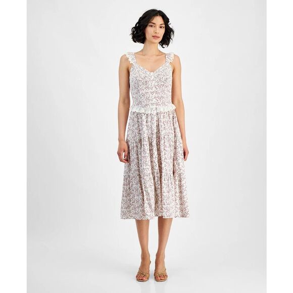 And Now This Women's Floral Tiered Lace-Trim Midi Dress Size M - Picture 1 of 5